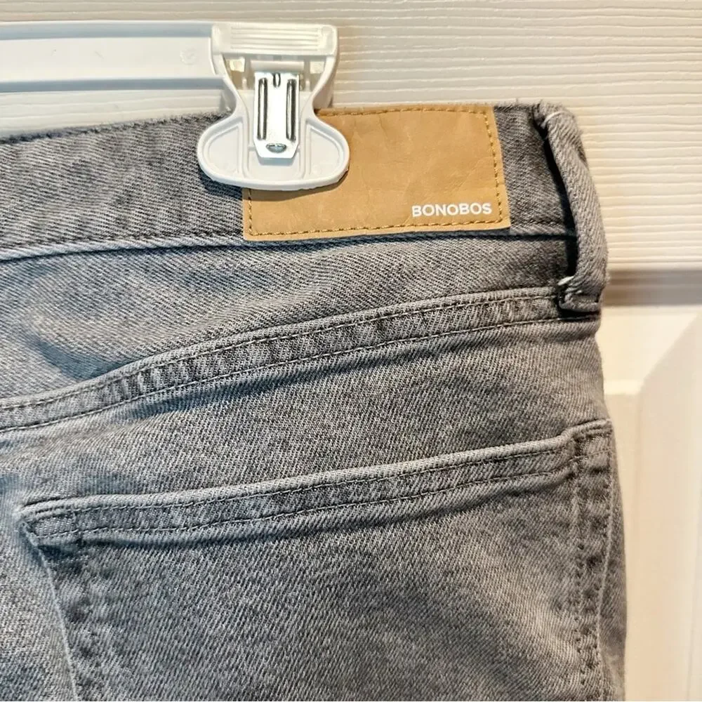 Bonobos Slim Grey Gray Mens Jeans 32 x 30 Casual Organic Cotton Blend Distressed